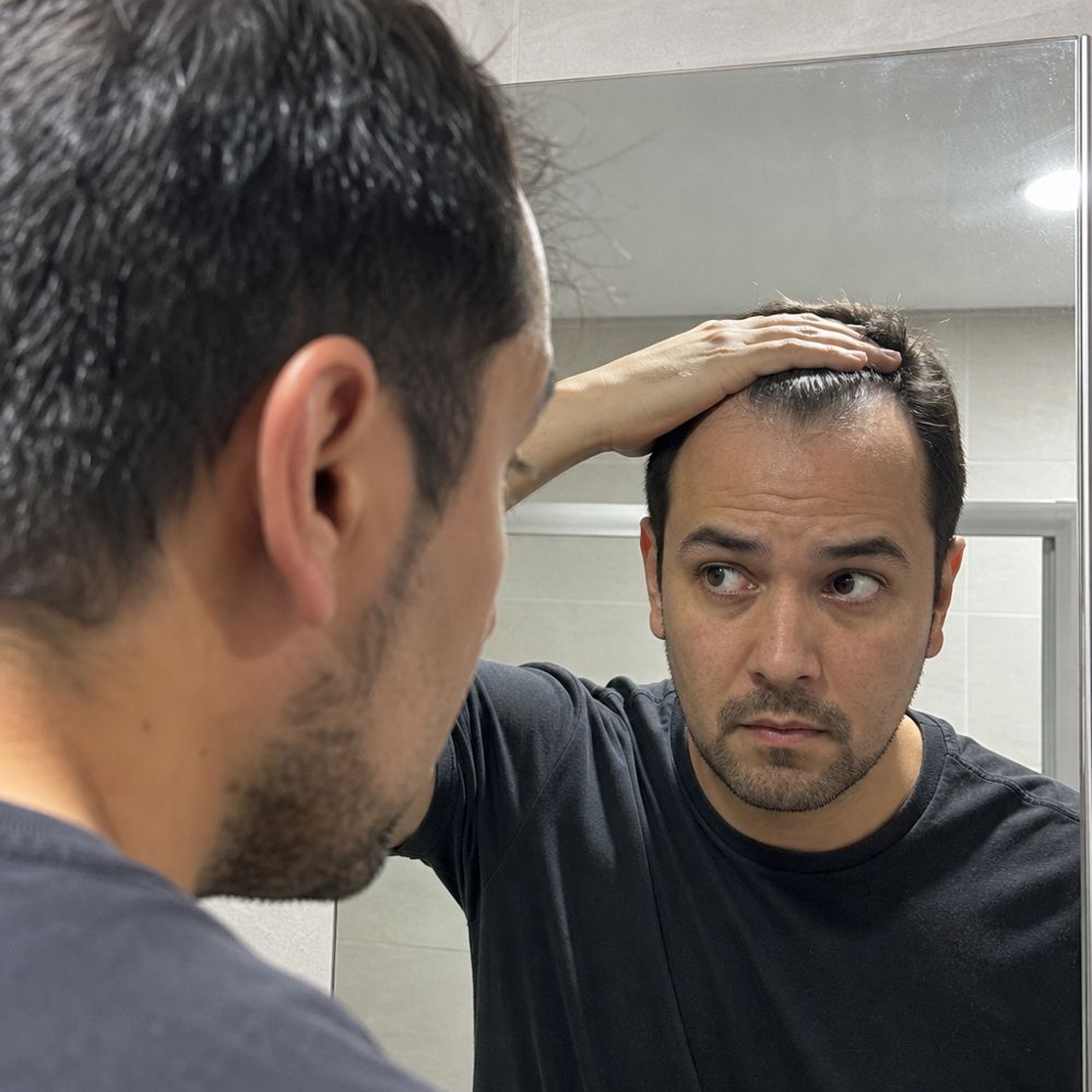 Hombre revisando sus entradas en el espejo