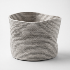 Cesta de almacenamiento tejida en cuerda de algodon color hueso