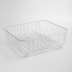 Escurridor de platos de alambre blanco vacio