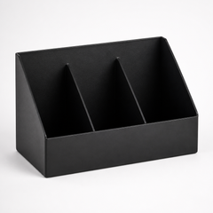 Organizador de escritorio de acero negro mate con tres compartimentos