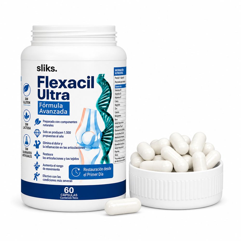 Frasco de Flexacil Ultra con sus cápsulas
