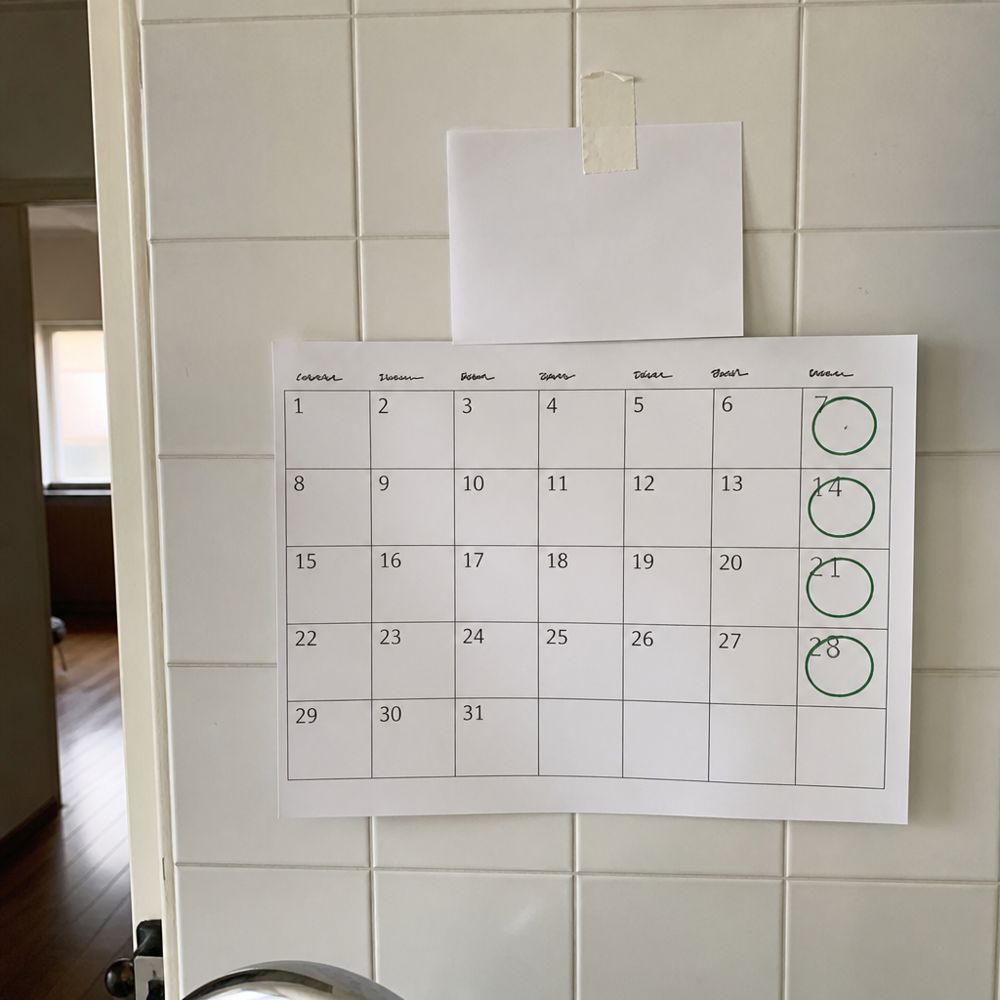 Calendario con una sesión por semana marcada